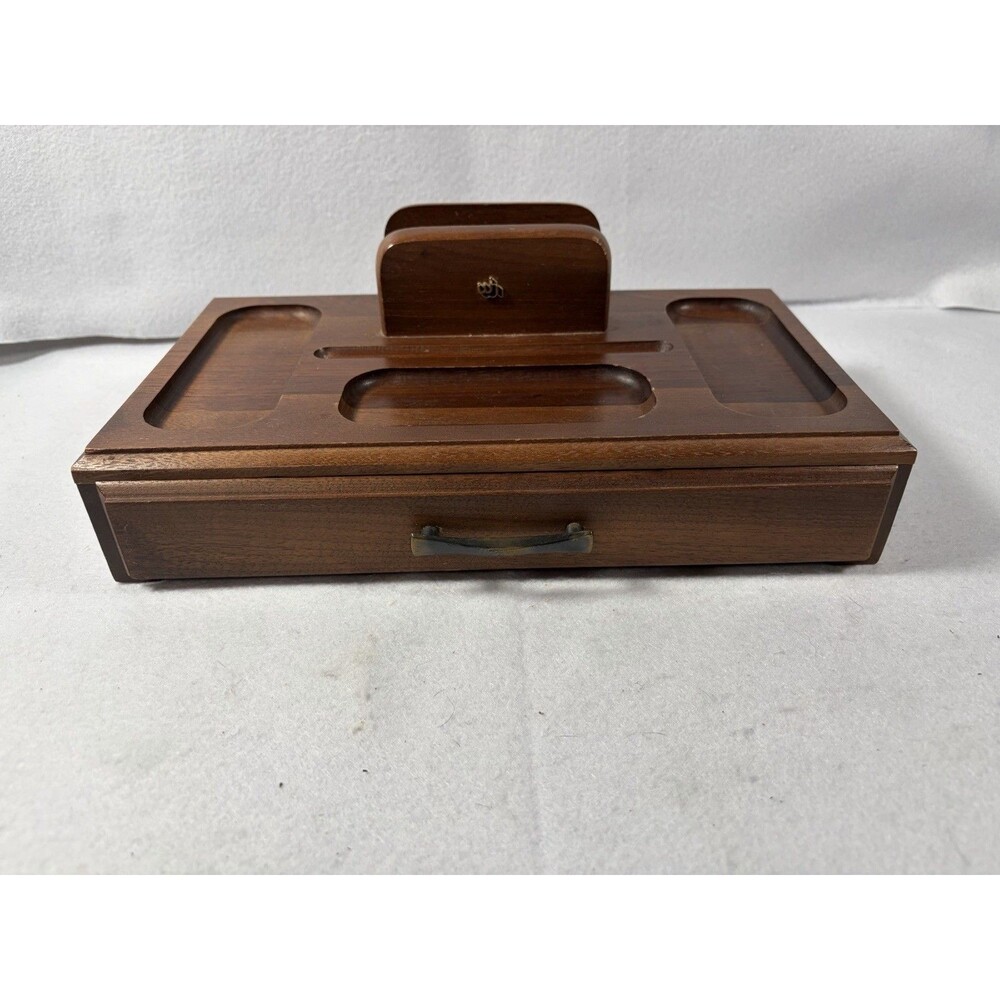 Vintage MCM Walnut Men’s Valet Box Dresser Organizer Orange Velvet Drawer